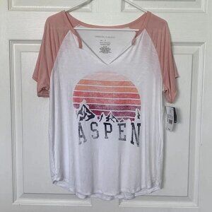 Grayson Threads Women’s Large Aspen Tshirt Short Sleeve White Coral NWT